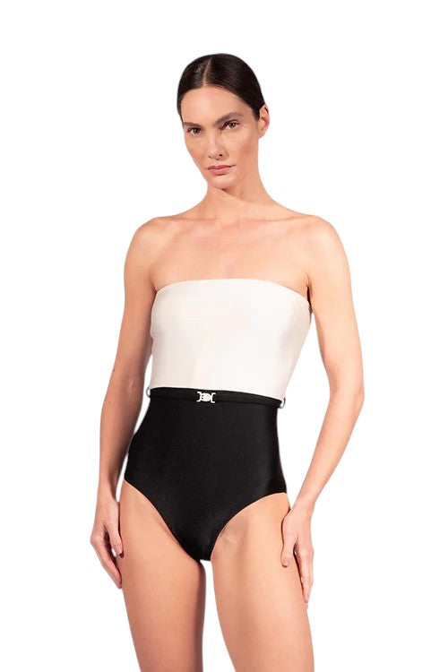 BICOLOR STRAPLESS SWIMSUIT