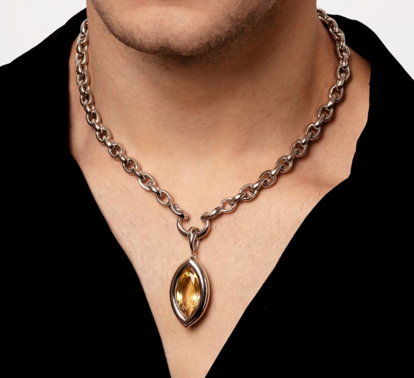 Framed Navette Citrine Pendant