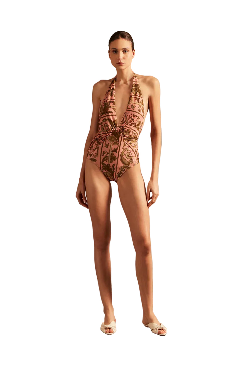PINK HERA HALTERNECK FRILLED SWIMSUIT