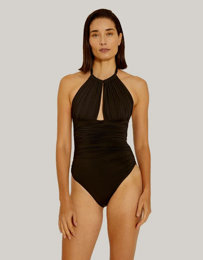 RUCHED HALTER ONE PIECE