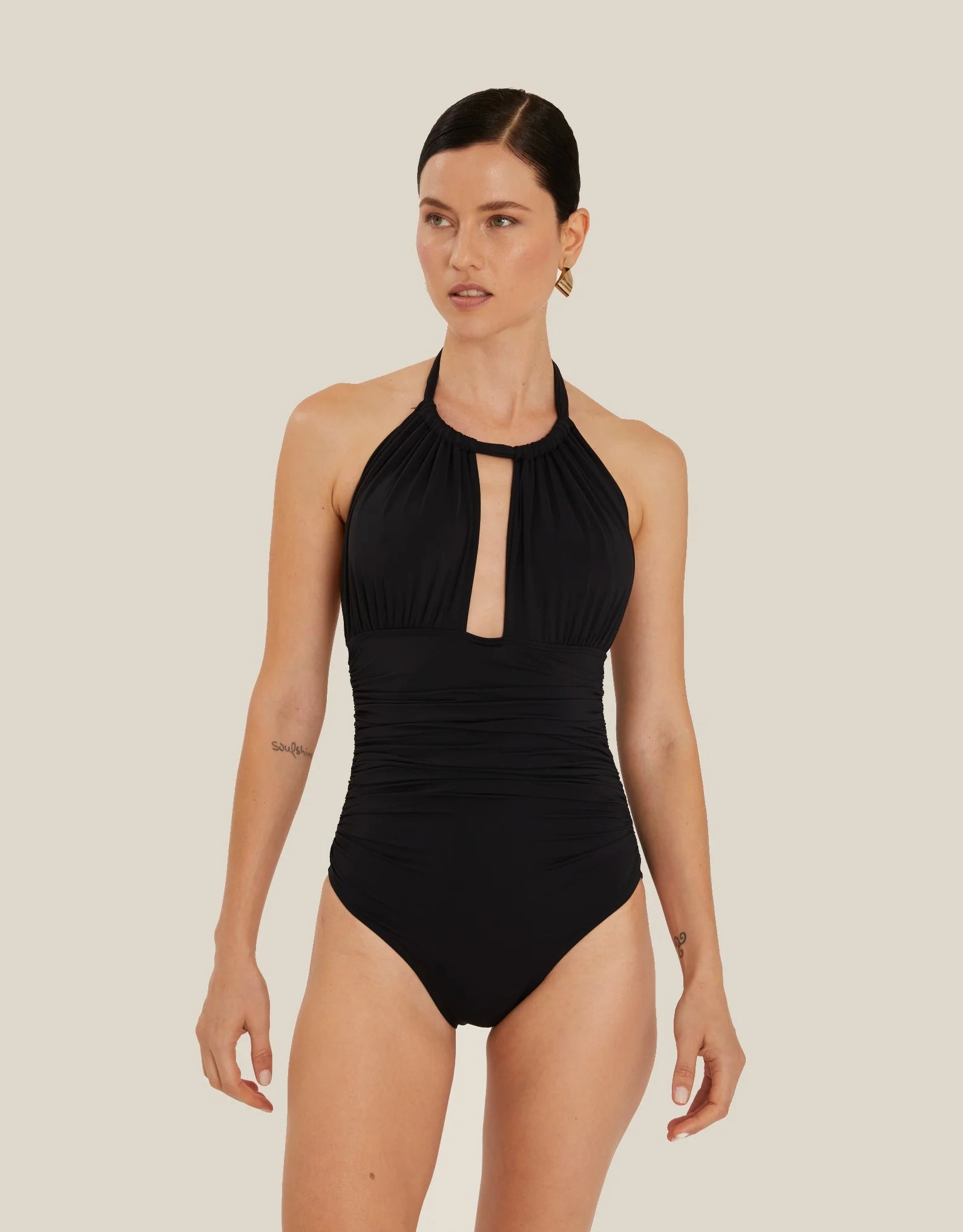 RUCHED HALTER ONE PIECE
