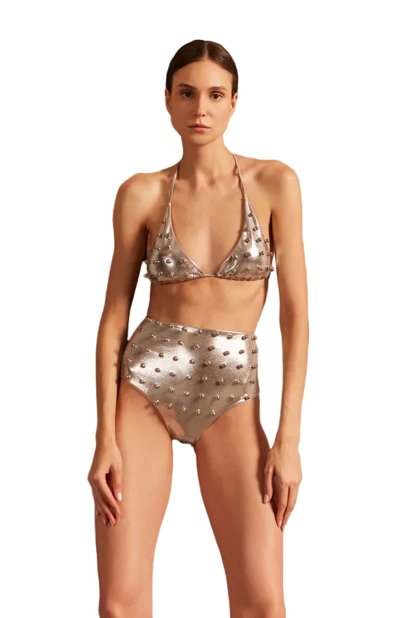 METAL WITH PEARLS HIGH-WAISTED BIKINI