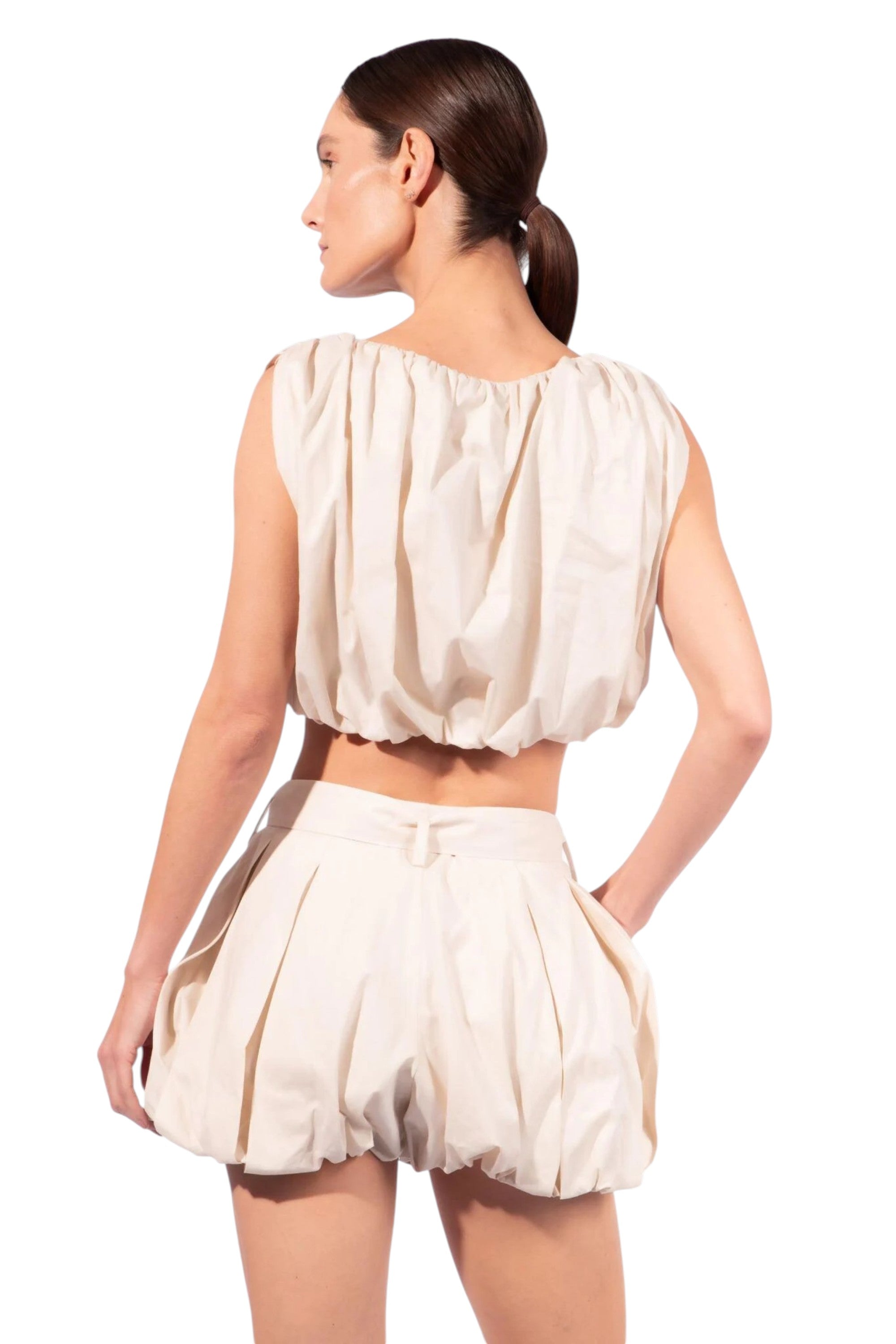 SOLID RUCHED TOP & BUBBLE SHORTS SET