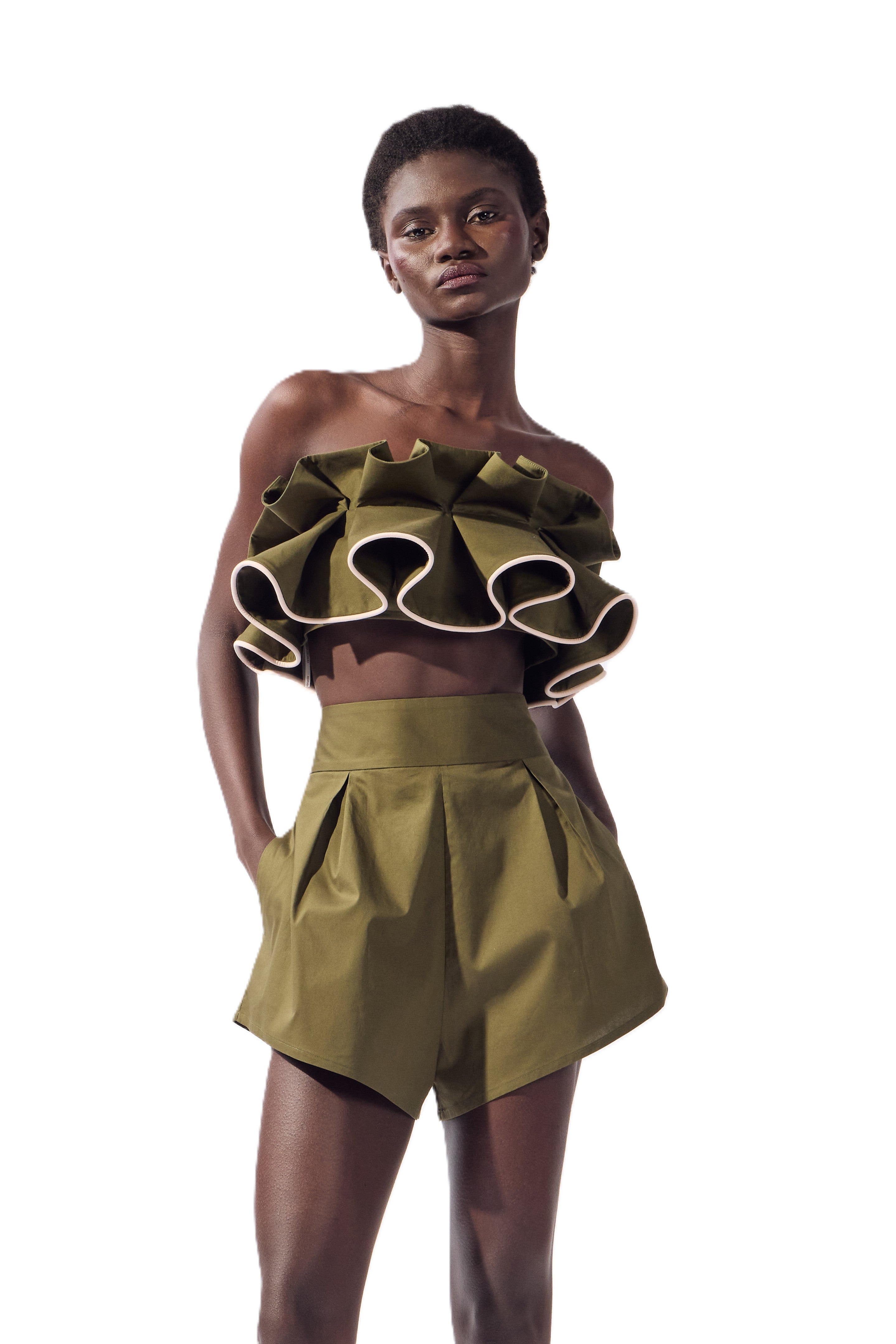 SOLID RUFFLED BANDEAU TOP