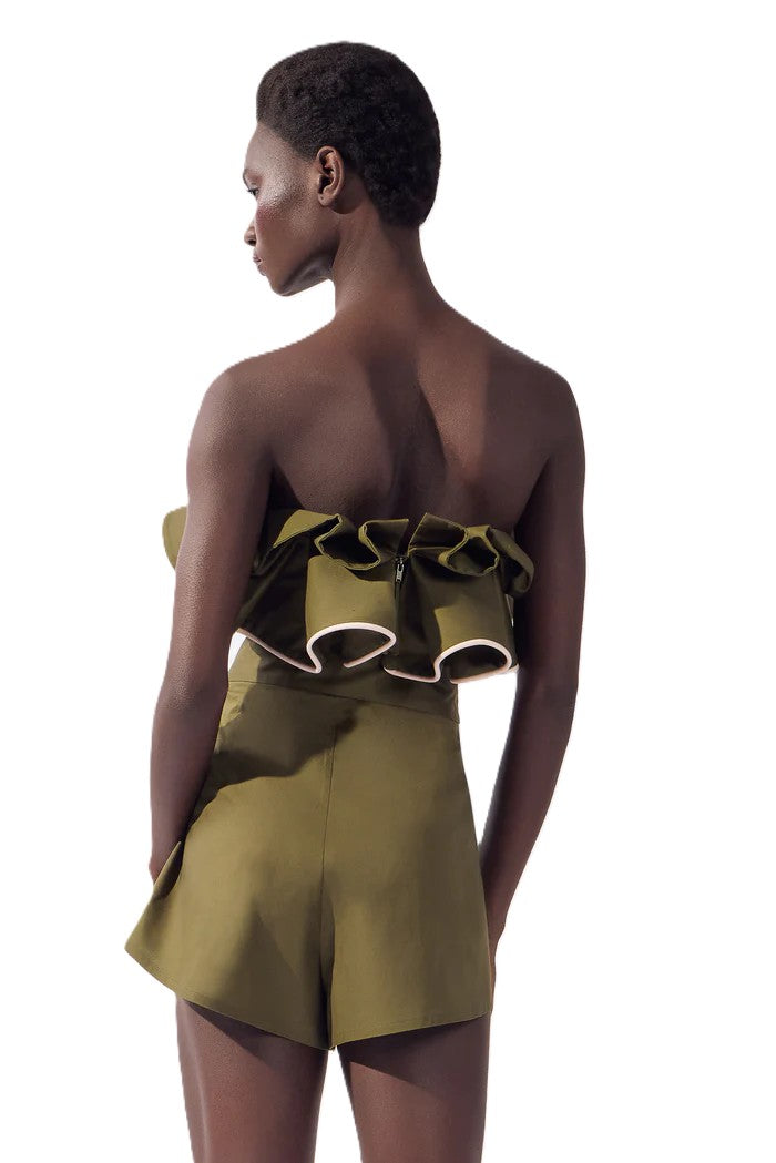 SOLID RUFFLED BANDEAU TOP