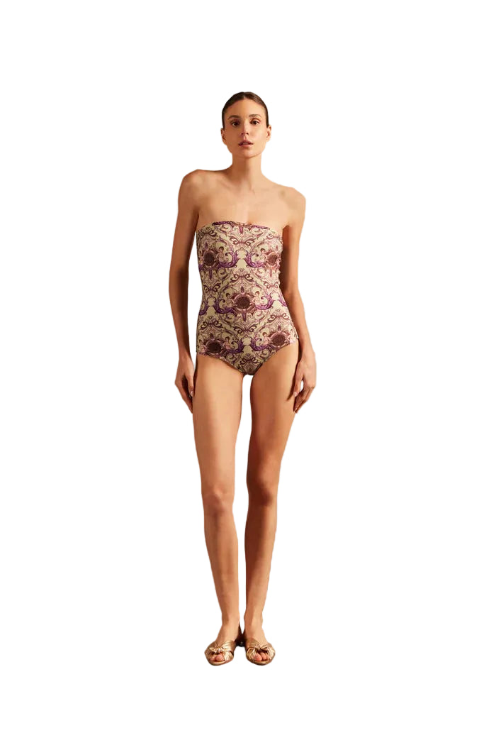 VINTAGE MOSAIC STRAPLESS SWIMSUIT