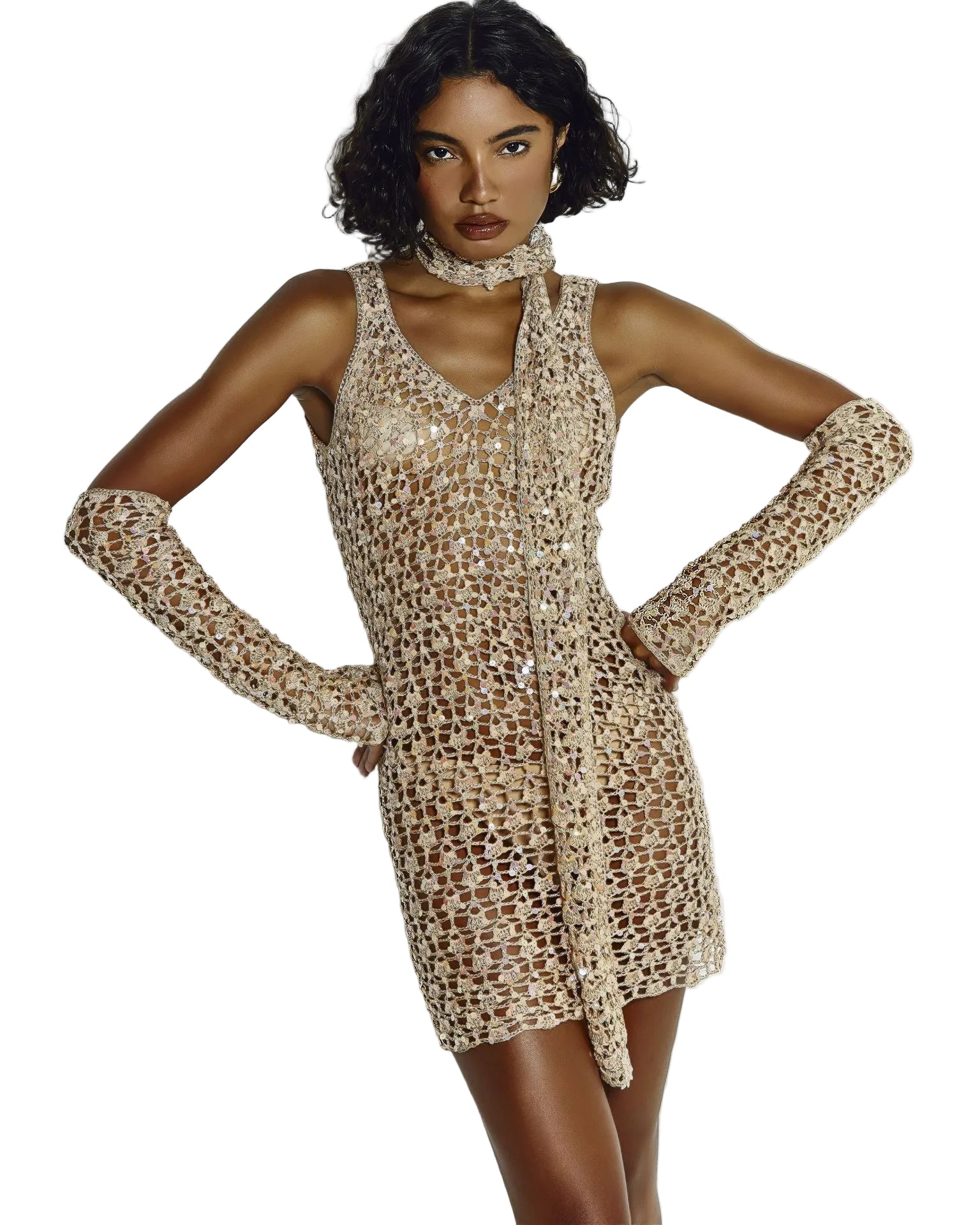 ROSE GOLD MEXICO CROCHET DRESS