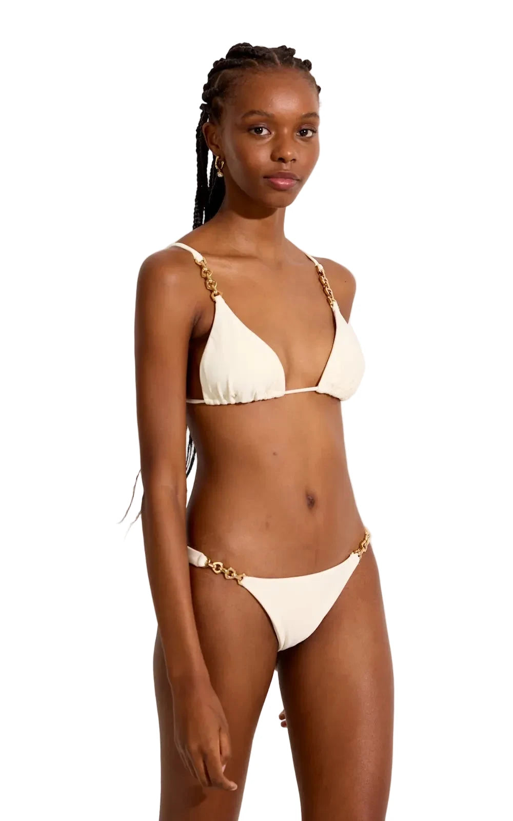 TRIANGLE SIDE GOLD DETAIL OFF WHITE BIKINI