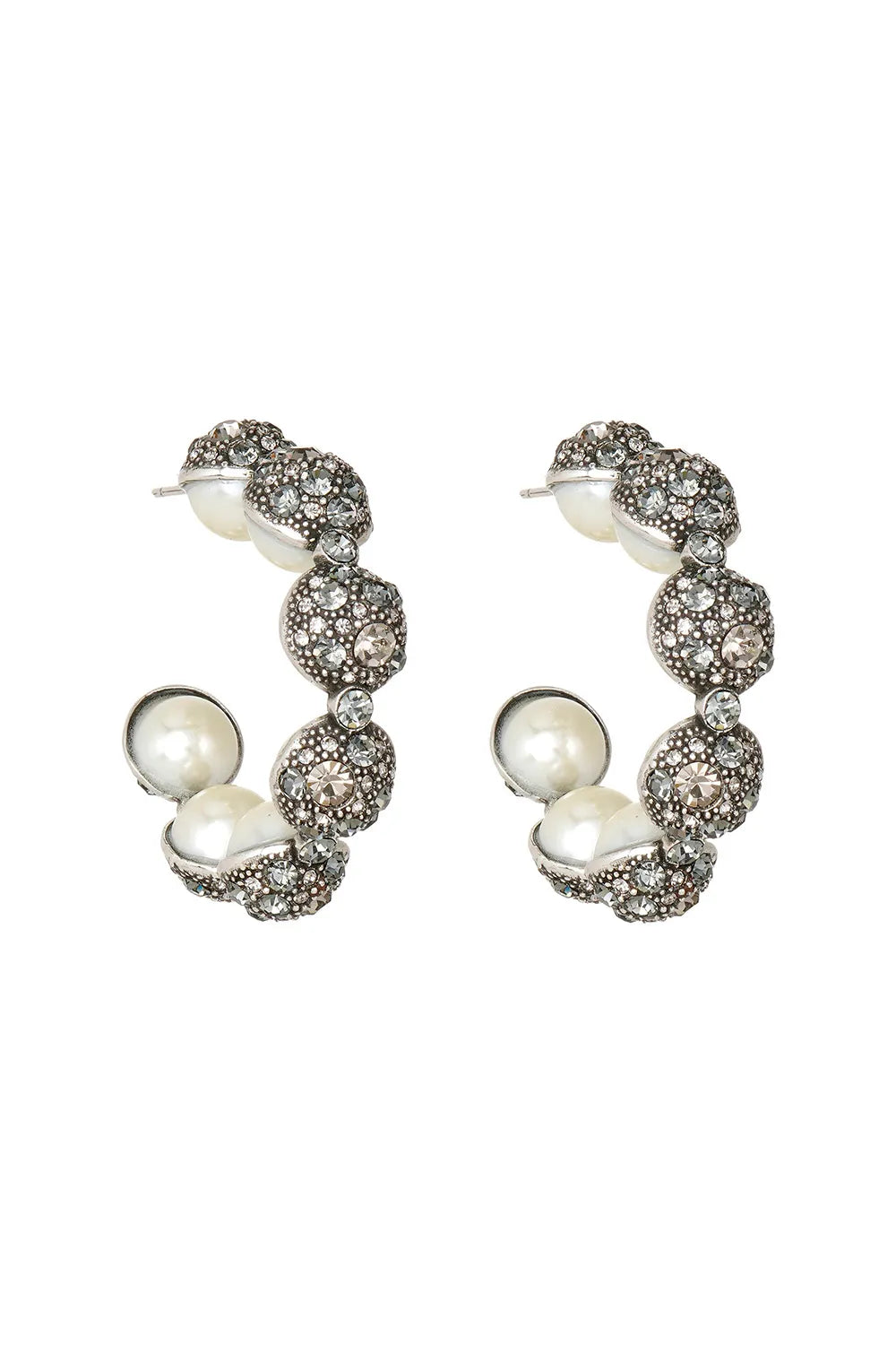 ALMA VINTAGE SILVER PEARL HOOP EARRINGS