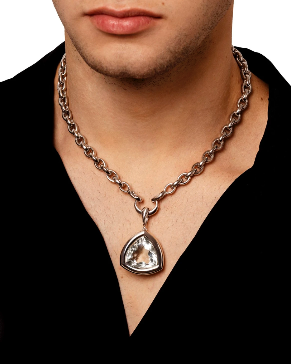 Framed Triangular Quartz Pendant Large