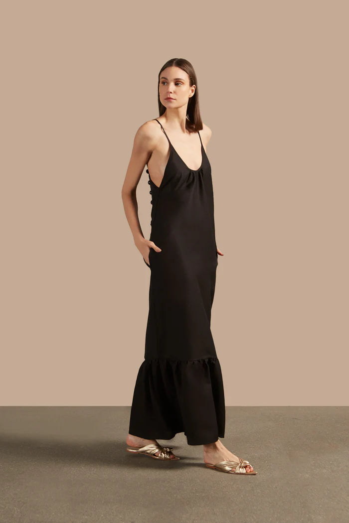 VESTIDO LARGO DE TIRANTES SÓLIDOS DE LA EDAD DE ORO