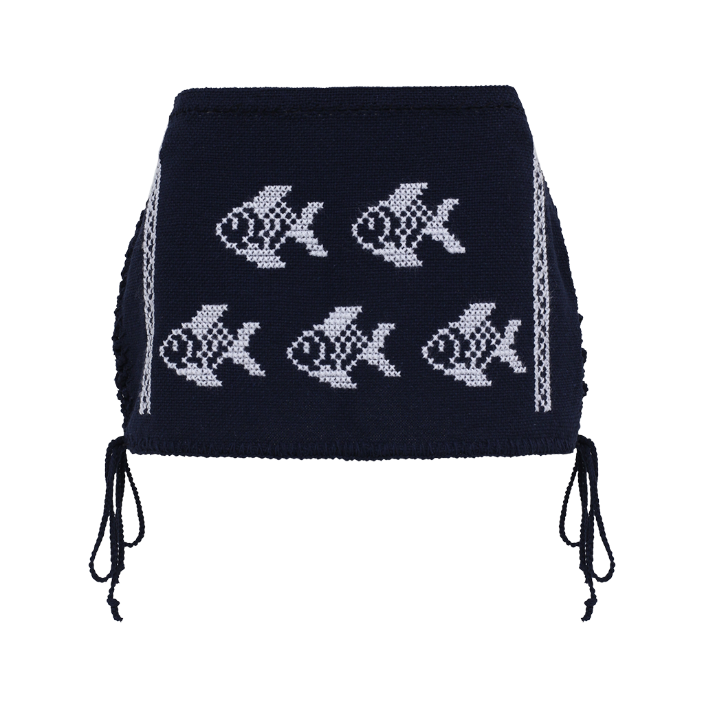Blue cross-stitch mini skirt (le shay)