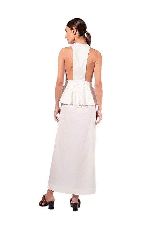 SOLID DEEP V-NECK PEPLUM MAXI DRESS