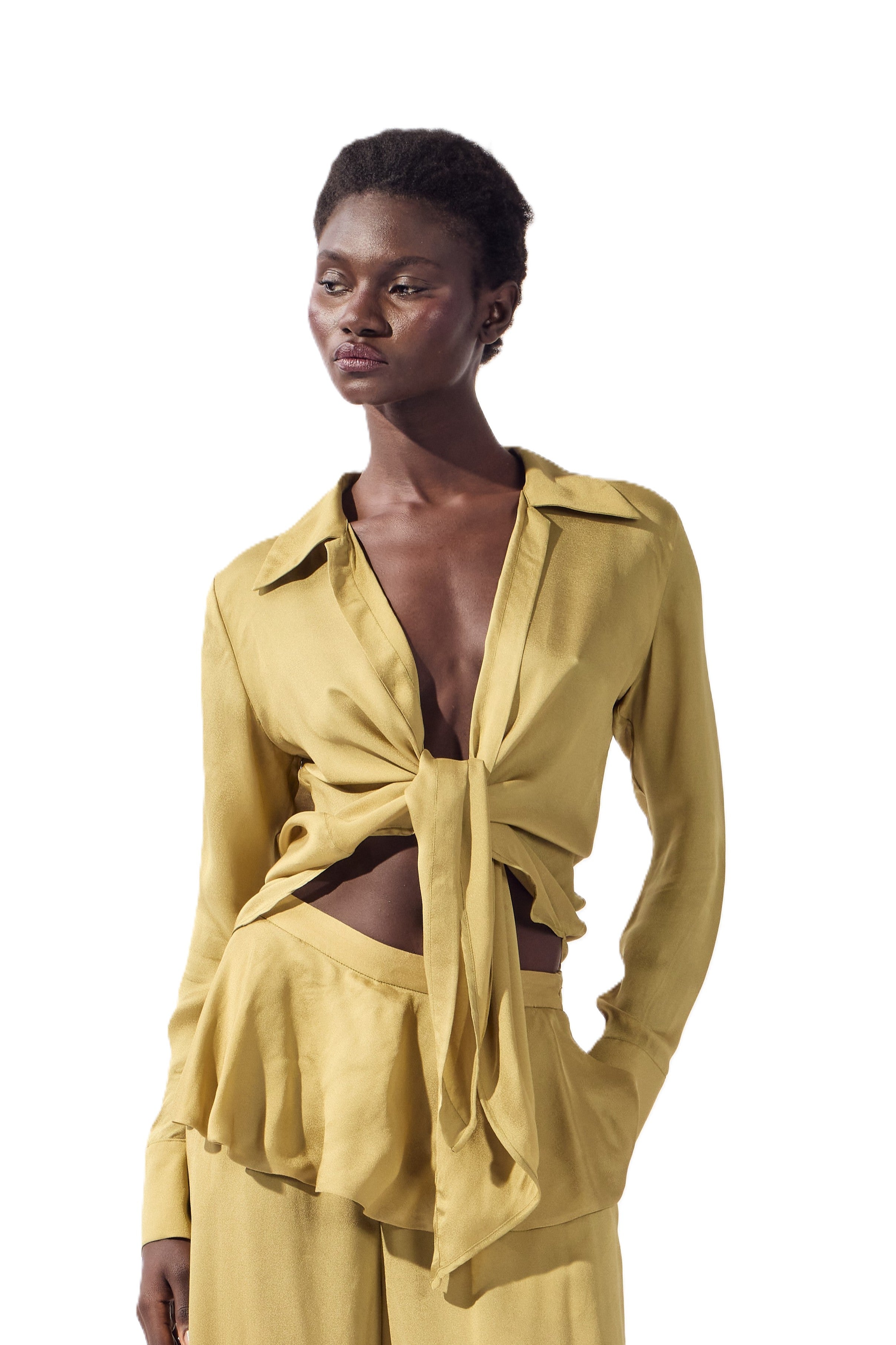 SOLID FRONT-TIE SHIRT