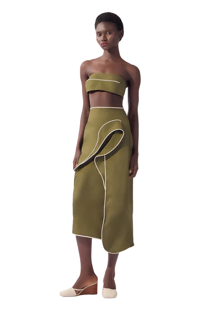 SOLID RUFFLED MIDI SKIRT